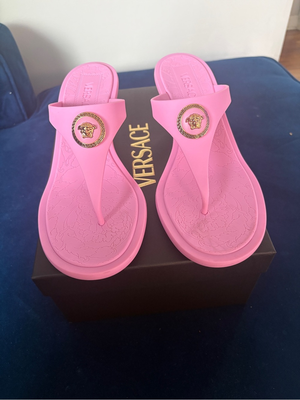 Versace Pink Medusa Logo Rubber Thong Sandals